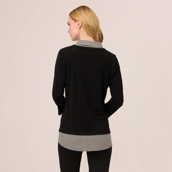 Adrianna Papell Three Quarter Sleeve Sweater Black Ivory Stripe Top NWT Size M - Picture 3 of 5